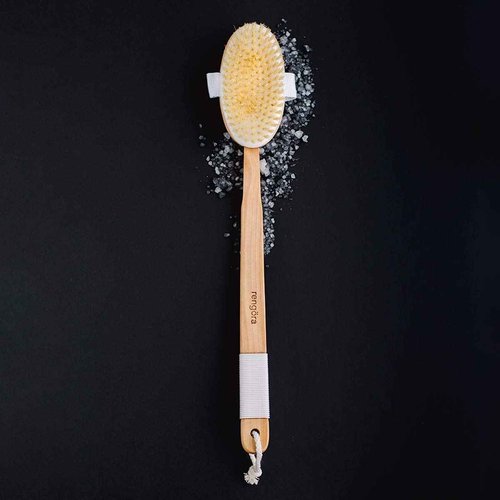 Shower Brush - 20 inch - Long Handle Bundle (set of 2 Bath Brushes + 2 Mesh Loofah Body Scrubs) for Men or Women