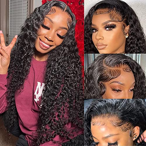 Water Wave Lace Front Wigs Human Hair 180% Density Pre Plucked with Baby Hair 13x4 Hd Transparent Water Wave Lace Frontal Wigs 22Inch Wear and go Glueless Wet and Wavy Wig for Women