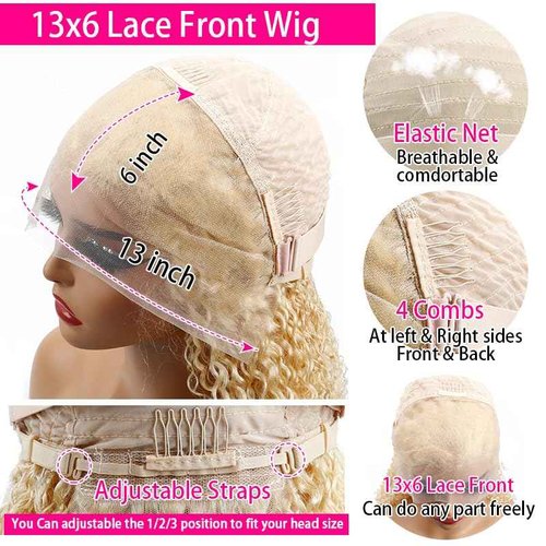 Legendhair 613 13x6 Lace Front Wigs Human Hair Blonde Bob Human Hair Wigs Short Curly Bob Wigs for Black Woman Glueless 613 Frontal Wigs Pre Plucked With Baby Hair 180% Density (10 Inch)