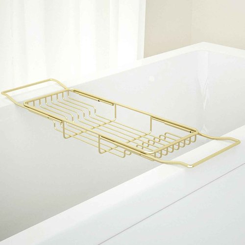 GIYDNEI Stainless Steel Bathtub Caddy Tray, Expandable Bathtub Holder Table, Adjustable Bathroom Tray, Bath Organizer Tub Shelf,Gold,26.8~35.4in