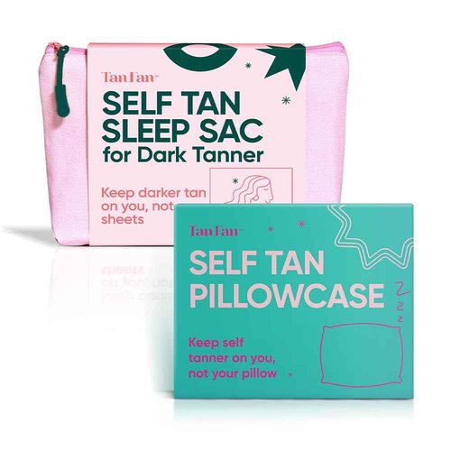 Tan Fan Self Tan Sleep Sac for Dark Tanner + Pillowcase - Keep Sheets + Pillows Clean from Self Tanner Stains - 100% Cooling Silky Poly - Won’t Rub or Absorb Tanning Lotion - Lightweight Breathable