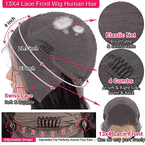 JIETAI 13x4 Loose Deep Wave Curly Lace Front Wig Pre Plucked with Baby Hair 180% Density Curly Human Hair Wigs 10A Wigs for Black Women Glueless Wig (22inch, Natural Color)