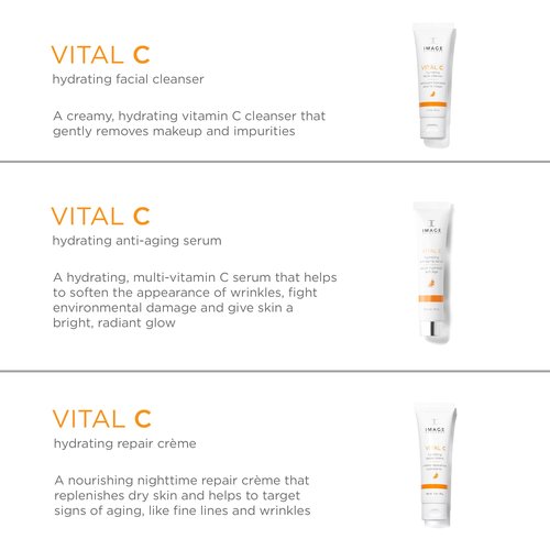 IMAGE Skincare, VITAL HYDRATION 3-Step Vitamin C Routine, Made with Hyaluronic Acid for Anti-Aging, Dry, Dull Skin, 3 Piece Skin Care Set