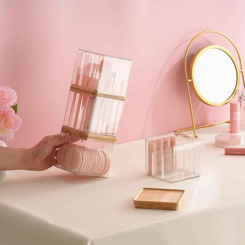 Makeup Brush Holder Comb with Cover Makeup Containers Organizers Set Makeup Holder Box Cosmetic Case With Lid Waterproof Dustproof Beauty Skincare Organizer Bathroom Vanity Countertop,Gift,Clear，3PCS
