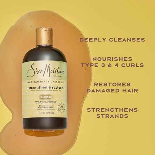 SheaMoisture Strengthen and Restore Shampoo Pure Jamaican Black Castor Oil for Damaged Hair To Cleanse and Nourish Hair 13 oz