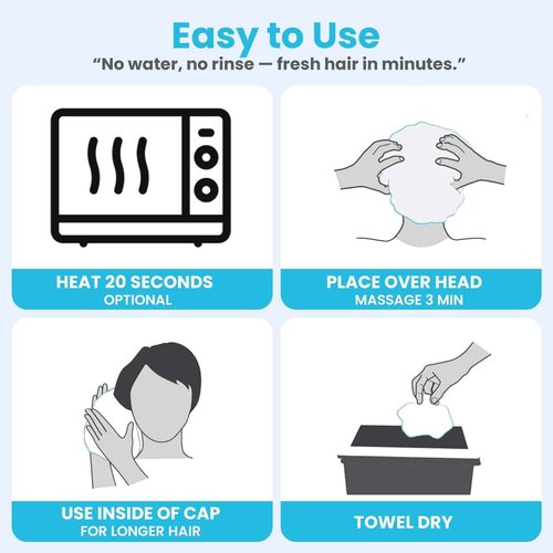 Drench No Water Hair Washing Cap - Waterless Shower Caps with Shampoo and Conditioner - Disposable Rinse Free Wash Aids - Ideal for Elderly and Disabled - Pack of 18
