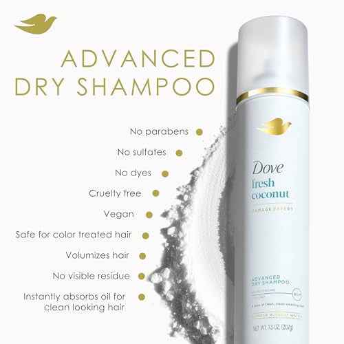 Dove Advanced Dry Shampoo Fresh Coconut Refresh & Revive Hair Without Water for Clean & Fresh Hair 7.3 oz