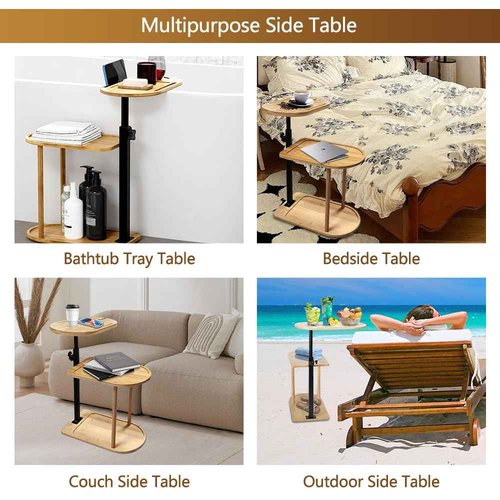 3 Layer Bathtub Tray Table,Bamboo Swivel Bathtub Side Table Height Adjustable,Freestanding Bathtub Tray for Tub Against Wall,Bathtub Accessories&Bathroom Organizer for Luxury Home Spa (Natural)