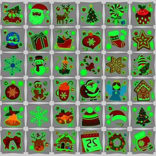 JUNEBRUSHS Christmas Glow in Dark Temporary Tattoos for Kids, 180 Individually Christmas Luminous Tattoo Stickers Santa Claus for Kids Christmas Socks Gifts Party Boys Girls Goody Bag Stuffers