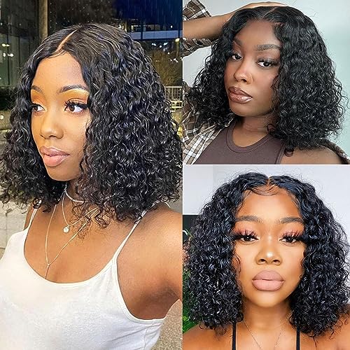 Forevermore Curly Bob Wigs Human Hair 4X4 Closure For Women Glueless 22 Inch Water Wave Wet and Wavy Lace Front Wigs Curly Human Hair Wigs 150% Density Natural Color Clearance