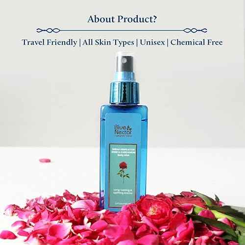 Blue Nectar Uplifting Body Mist with Himalyan Rose and Cardamom for long lasting freshness and aromatic body odor (3.4 Fl oz)