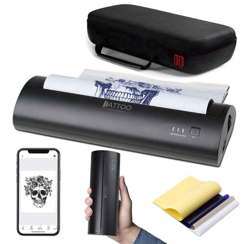 Atelics Wireless Tattoo Transfer Stencil Printer, with Storage Case and 10Pcs Transfer Paper, Portable Tattoo Transfer Thermal Copier Machine, Compatible for iOS＆Android Phone, iPad＆PC