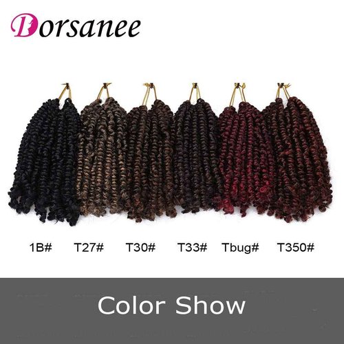 Dorsanee Short Bob Spring Twist Crochet Hair 6 Inch 6 Packs Pre-twisted Curly Braids Pre-looped Mini Passion Twists Fluffy Synthetic Hair Extensions (T33#)