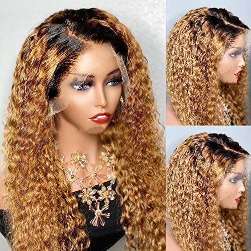 Derun Ombre Curly 13¡¿4 Lace Front Wigs Human Hair Lace Frontal Wig 1B/30 Remy Hair for Black Women (20Inch, 1b/30, 13¡¿4 Lace)