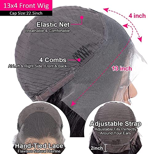 13x4 Straight Lace Front Wigs Human Hair 200% Density Straight Frontal Wig Pre Plucked with Baby Hair Hd Transparent 20 Inch Glueless Bone Straight Wig Brazilian Virgin Hair for Women Natural Black