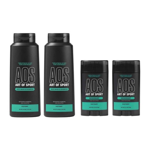 Art of Sport Men’s 2-in-1 Body Wash and Shampoo with Charcoal Activated + Deodorant, Aluminum Free - Victory