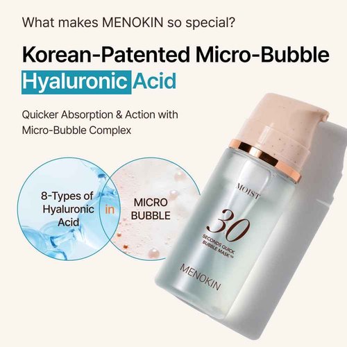 MENOKIN 30 seconds Quick Bubble Mask 3Sets (Collagen, Brightening, Moisturizing), Hydration improvement, Radiance-boosting, Easy-to Use, Glass Skin, 3.21 fl.oz