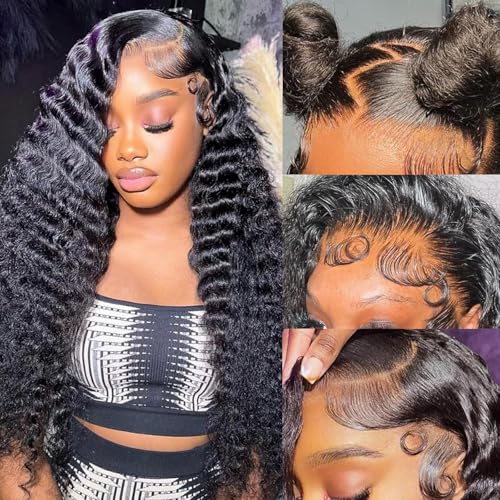 13x6 HD Transparent Swiss Lace Deep Wave Lace Front Wigs Human Hair 200% Density Deep Curly Human Hair Wig 20 Inch