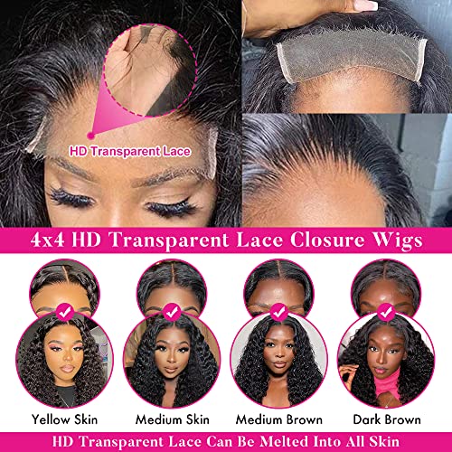 FIRIEYA Deep Wave Lace Front Wigs Human Hair Wigs for Black Women 180% Density 4X4 HD Transparent Lace Closure Human Hair Wigs for Black Women Glueless Natural Color(22 Inch)