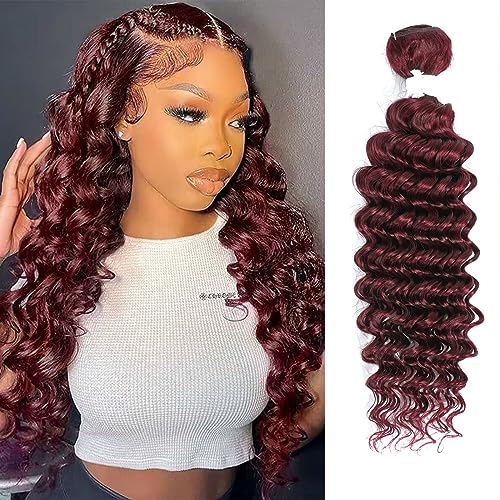 REMY HAIR Brazilian Deep Wave Bundles 100% Human Hair Extensions Red Color 1 Bundle Deep Curly Unprocessed Virgin Human Hair Weave Extensions Dark Burgundy 22 Inch