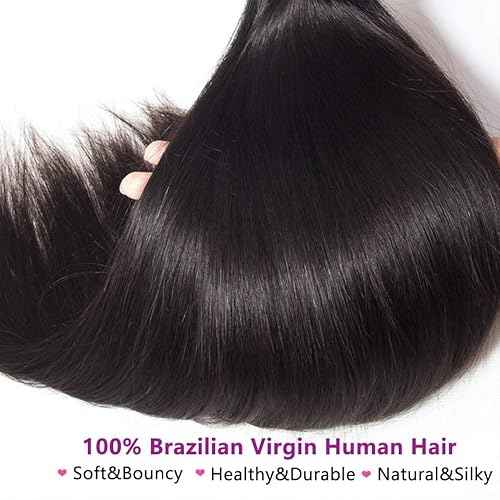 Younsolo Straight Hair Bundles Brazilian Virgin Hair Human Hair Bundles 100% Unprocessed Natural Black 4 Bundles 16 18 20 22 Inch