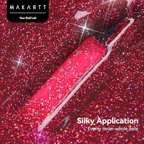 Makartt Christmas Red Glitter Gel Nail Polish - 15ml Sparkle Shimmer Soak Off UV Gel for Nail Art, Winter Manicure, New Year Shades, DIY Salon Gift for Women