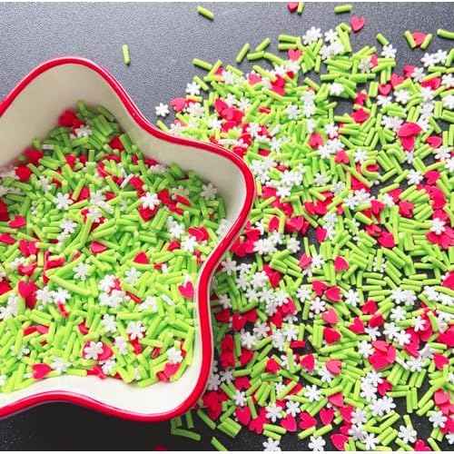 EHOPE Fake Sprinkles Resin Sprinkles Fake Candy Sprinkles Clay Sprinkles Polymer Sprinkles Polymer Clay Slices for Nail Art DIY Crafts Cake Phone Case(40G-Green Sugar granules+ Heart-18)