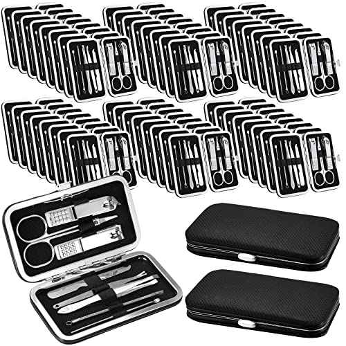 Geosar 50 Set 8 in 1 Travel Manicure Kit Bulk Professional Nail Clippers Pedicure Nail Care Tools Grooming Stainless Steel Set with Portable Travel Case, Gift for Christmas Men Women(Black)
