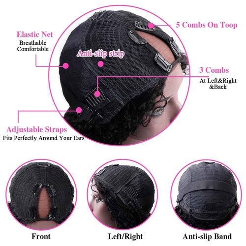 Amznlady Curly V Part Wig Human Hair Brazilian Virgin Human Hair Wigs for Black Women Upgrade U Part Wigs Glueless Full Head Clip In Half Wig No Leave Out 180% Density Natural Black 18 Inch