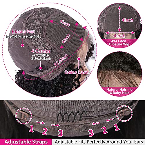 FIRIEYA Deep Wave Lace Front Wigs Human Hair Wigs for Black Women 180% Density 4X4 HD Transparent Lace Closure Human Hair Wigs for Black Women Glueless Natural Color(22 Inch)