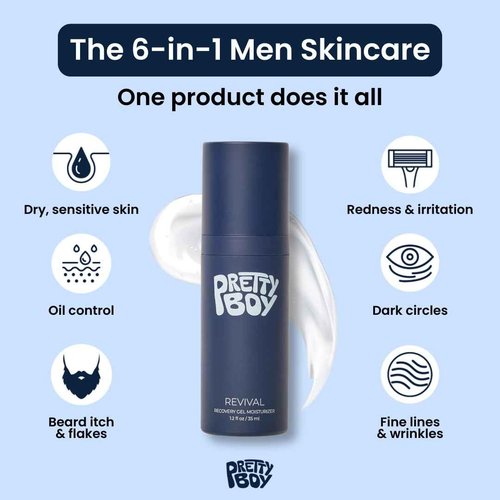 Prettyboy Face Revival Gel Moisturizer For Men & Fresh Start Gentle Face Cleanser Bundle, Hydrating Cream & Cleanser That Refreshes Dry Skin, Irritation, & Redness - 2 Count