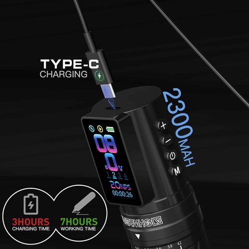 Wormhole Tattoo Gun Kit Tattoo Kit with 7 Adjustable Stroke 2,300mAh Power Wireless Tattoo Machine with Normal/Jump-Start/Dot Working Mode with LED Digital Display for Artist WTK381