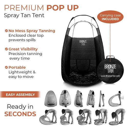 Bronze Tan Pop Up Spray Tan Tent for Professionals - Waterproof Booth With FREE Portable Carrying Case - Self Tanning Black