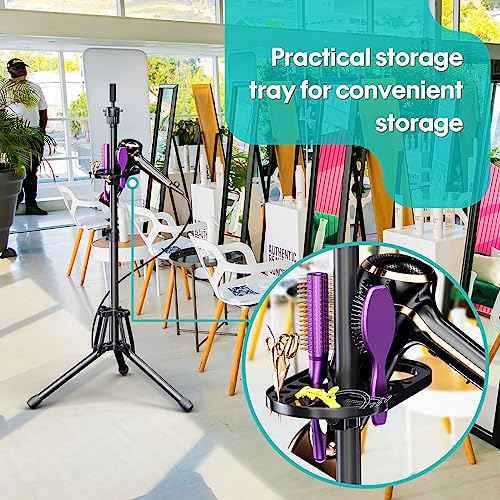 Wig Stand Tripod - Reinforced Metal Mannequin Head Stand with Tool Tray, Adjustable Height 31" - 57" Wig Head Stand for Styling Cosmetology Hairdressing Training with Wig Caps T-Pins Hair Clips