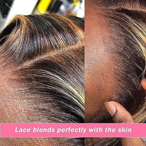 4/27 Highlight Ombre Lace Front Wigs Human Hair Pre Plucked 13x4 HD Honey Blonde Lace Front Wig Human Hair Wigs for Black Women 150% Density Deep Wave Glueless Wigs Human Hair 30 Inch