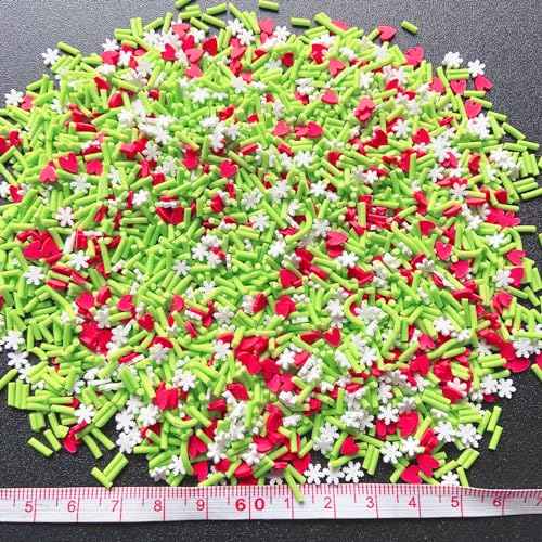 EHOPE Fake Sprinkles Resin Sprinkles Fake Candy Sprinkles Clay Sprinkles Polymer Sprinkles Polymer Clay Slices for Nail Art DIY Crafts Cake Phone Case(40G-Green Sugar granules+ Heart-18)