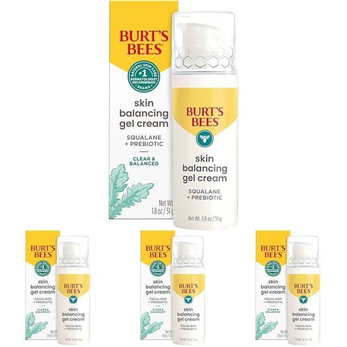 Burt's Bees Clear and Balanced Skin Balancing Gel Cream With Squalane and Prebiotic, Gel Moisturizer for Breakout-Prone Skin, 99 Percent Natural Origin, 1.8 oz. Bottle (Pack of 4)