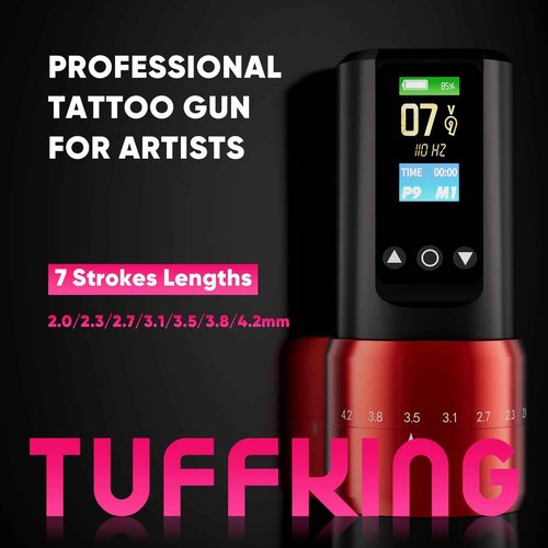 Wireless Tattoo Gun Kit, Rotary Tattoo Gun Machine Kits with Digital LED Display, 1,600mAh Battery, 20Pcs Cartridge Needles, 7 Strokes Length Tattoo Pen Set for Beginners Supplies
