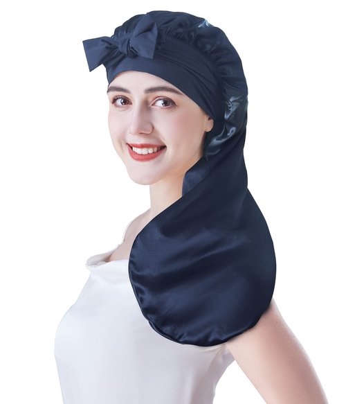 Cocheng Mulberry Silk Bonnet for sleeping long Silk Bonnet for Curly Hair Braids Cap for Women Silk Cap with Tie Band