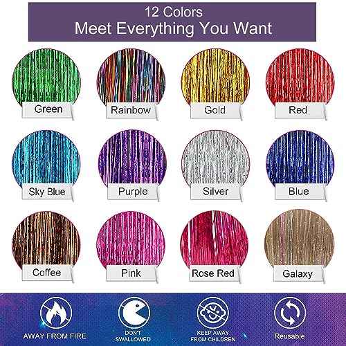 Hair Tinsel Clip in Purple Fairy Hair for Girls for Party Cosplay Christmas New Year Gift (24 Inch Pack of 12Pcs, Deep Purple)