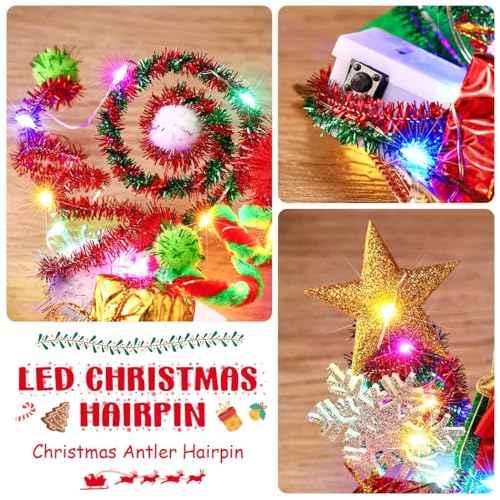 CASDRE Christmas Light up Hair Clips Green Red Xmas Gifts Hair Pieces Snowflake Hair Barrettes Christmas Tree Sparkly Hair Accessories for Women and Girls