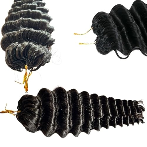 100% Human Hair Knotless Pre-Separated Crochet Hair Extensions Deep Culry Feather Hair Deep Wave Feather Line Hair Extensions Natural Color 16Inch 60g