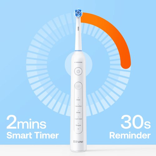 Bitvae Toothbrush Cleaner & R2 Rotating Electric Toothbrush White for Adults and Kids with 8 Brush Heads, 5 Modes, Pressure Sensor, Travel Case, Bundle