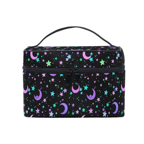 Makeup Bag, Crescents and Stars Makeup Organizer Bags Toiletry Bag Box Travel Cosmetic Bag Make Up Train Case for Women Teen Girl Ladies