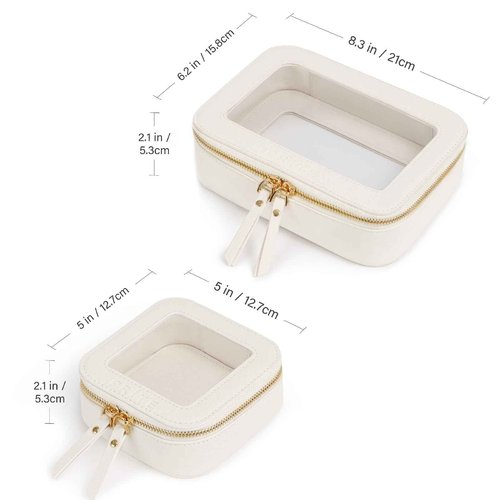 Prite Clear Makeup Bag Set for Women Portable Clear Makeup Bag Cute Waterproof Travel Cosmetic Bag with Gold Zipper for Car Essentials(Beige)