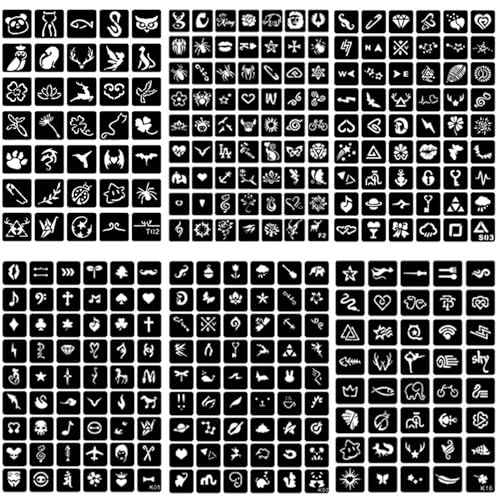 761pcs Temporary Tattoo Stencils for Kids, 20 Sheets Face Body Paint Henna Stencils Kit, Girls Boys Glitter Tattoo Stencils for Kids School Show Birthdays Halloween Christmas Party Favor Supplies