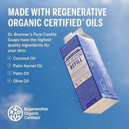 Dr. Bronner's Pure-Castile Liquid Magic Soap Refill - Made with Regenerative Organic Certified Oils, 86% Less Plastic - 18-in-1 Uses for Face, Body Wash, Hand Soap Refill & More - Peppermint, 32oz