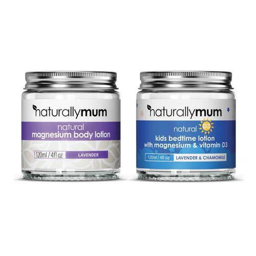 NaturallyMum - Magnesium Body Lotion Bundle for Mum and Kids - Support for Sleep, Heart, Bone, Nerve, Gut and Muscle Health - Adult Lavender - Kids Vitamin D Lavender & Chamomile - 2 x 4 fl oz
