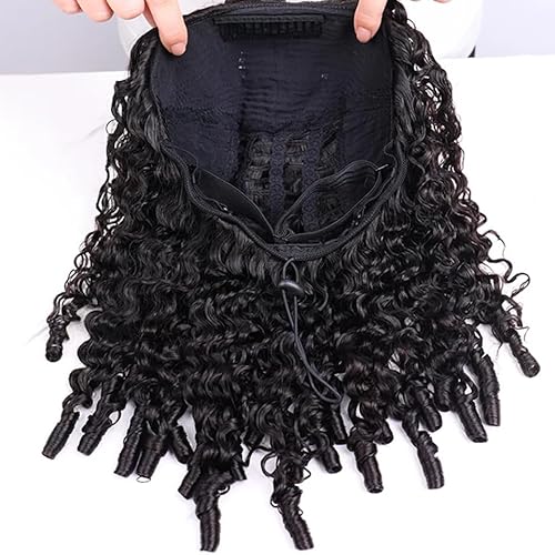 Half Wig Human Hair for Women 14 Inch Burmese Curly Glueless Clip-In Wigs 250% Density 3 IN 1 Half Wigs Flip Over Beginner Friendly Go Drawstring Wig No Glue No Sew Natural Color & Easy Install