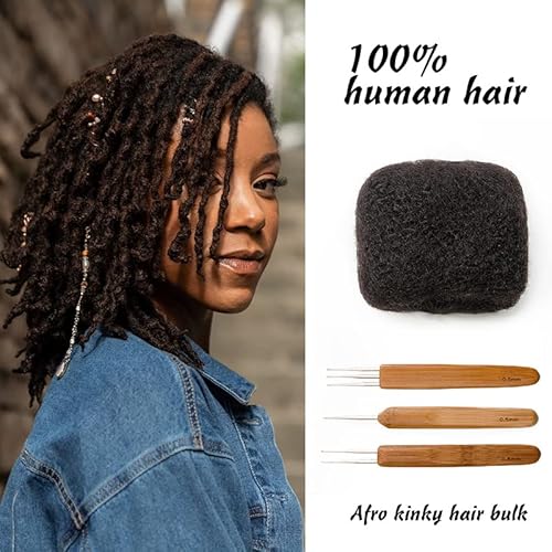 Tight Afro Kinky Bulk 100% Human Hair for Dreadlock Extensions, Locs Repair, Twists and Braids - 3 Bundles/Package (16 Inch, Natural Black)